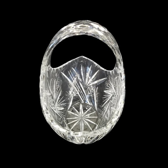 Vintage Fine Lead Crystal Glass Basket Star of David Czech Bohemian Handle Dish - Picture 8 of 9